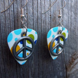 CLEARANCE Peace Sign Charm on MultiColor Dot Guitar Pick Earrings