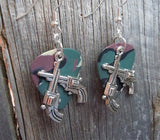 CLEARANCE Large Crossed Guns Charm Guitar Pick Earrings - Pick Your Color