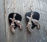 CLEARANCE Large Crossed Guns Charm Guitar Pick Earrings - Pick Your Color