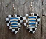 CLEARANCE Blue and White Striped Hat Charms Guitar Pick Earrings - Pick Your Color