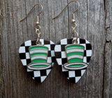 CLEARANCE Green and White Striped Hat Charms Guitar Pick Earrings - Pick Your Color