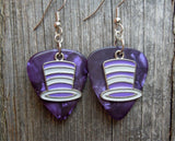 CLEARANCE Purple and White Striped Hat Charms Guitar Pick Earrings - Pick Your Color