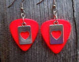 CLEARANCE Heart Cut Out Charm Guitar Pick Earrings - Pick Your Color