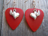 CLEARANCE Heart with Single Wing Charm Guitar Pick Earrings - Pick Your Color
