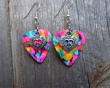 CLEARANCE Heart Peace Sign Charm Guitar Pick Earrings - Pick Your Color