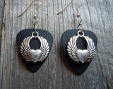CLEARANCE Heart with Double Arched Wings Guitar Pick Earrings - Pick Your Color