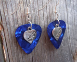 CLEARANCE Heart with Paw Prints Charm Guitar Pick Earrings - Pick Your Color