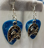CLEARANCE Horse and Horseshoe Charm Guitar Pick Earrings - Pick Your Color