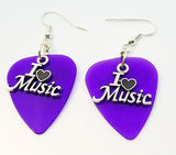 I Heart Music Charm Guitar Pick Earrings - Pick Your Color