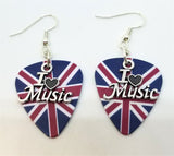 I Heart Music Charm Guitar Pick Earrings - Pick Your Color