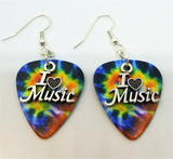 I Heart Music Charm Guitar Pick Earrings - Pick Your Color