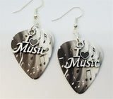 I Heart Music Charm Guitar Pick Earrings - Pick Your Color