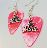 I Heart Music Charm Guitar Pick Earrings - Pick Your Color