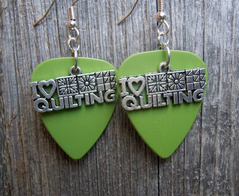 CLEARANCE I Heart Quilting Charm Guitar Pick Earrings - Pick Your Color