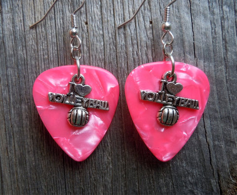 CLEARANCE I Heart Volleyball Charm Guitar Pick Earrings - Pick Your Color