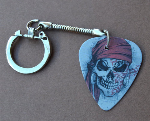 Pirate or Tribal Skull Guitar Pick Keychain