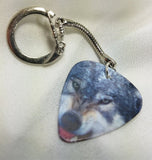 Gray Wolf Guitar Pick Keychain