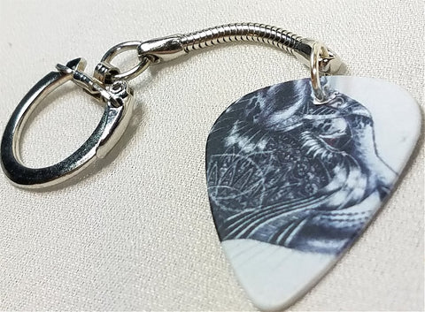 Black and White Cougar Guitar Pick Keychain