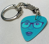 Teal Woman's Face with Glasses Guitar Pick Key Chain