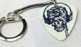 Skull with Headphones Guitar Pick Keychain