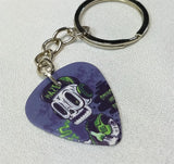 Beer Drinking Skeleton with Baseball Cap Guitar Pick Keychain