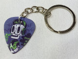 Beer Drinking Skeleton with Baseball Cap Guitar Pick Keychain