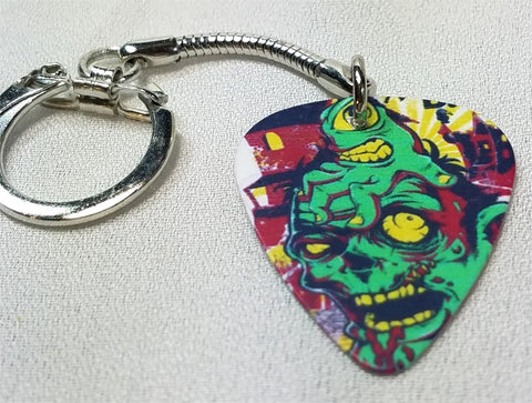 Green Zombie Guitar Pick Keychain