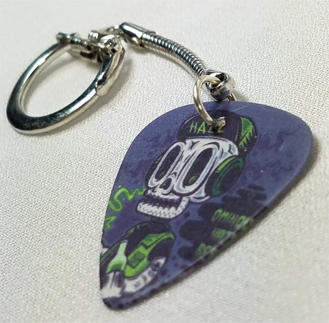 CLEARANCE Beer Drinking Skeleton with Baseball Cap Guitar Pick Keychain