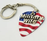 Military Wife Charm on American Flag Guitar Pick Keychain