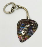 Jesus Stained Glass Image MOP Guitar Pick Keychain