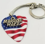 Marine Wife Charm on American Flag Guitar Pick Keychain