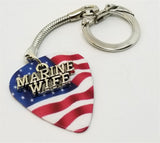 Marine Wife Charm on American Flag Guitar Pick Keychain