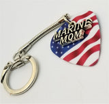 Marine Mom Charm on American Flag Guitar Pick Keychain