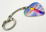 God's Promise Cross with Rainbow Guitar Pick Keychain