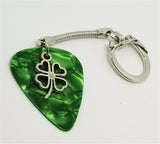 Shamrock Charm on a Green MOP Guitar Pick Keychain