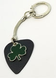 CLEARANCE Green Shamrock Charm on a Black Guitar Pick Keychain