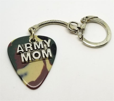 CLEARANCE Army Mom Charm on Camo Guitar Pick Keychain