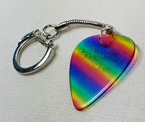 Rainbow Stripes Transparent Fender Guitar Pick Keychain