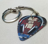 Headphones Music With You Guitar Pick Keychain