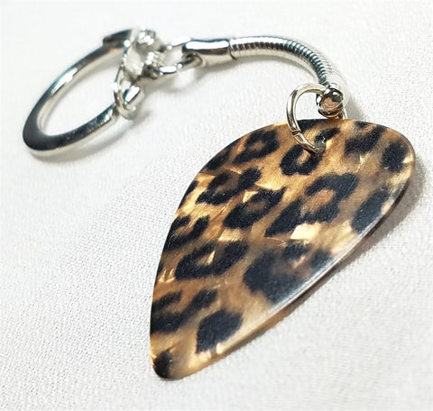 Leopard Print Guitar Pick Keychain
