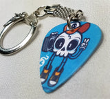 Skeleton with a Boombox and Baseball Cap Guitar Pick Keychain