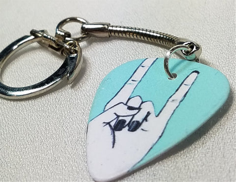 Sign Language Rock and Roll Rock On Guitar Pick Keychain