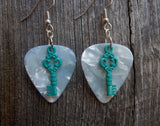 CLEARANCE Teal Key Charm Guitar Pick Earrings - Pick Your Color