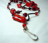 Red and Black Beaded Lanyard with Glass Beads and Magnetic Safety Clasp