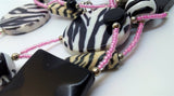 Pink Seed Bead Lanyard with Zebra Beads and a Magnetic Safety Clasp