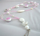 Pink Glass Seed Bead Lanyard with White Glass Beads and Magnetic Safety Clasp