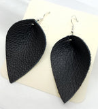 Black Leather Leaf Earrings with Surgical Steel Earwires