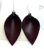 Shiny Finish Brown Leather Leaf Earrings