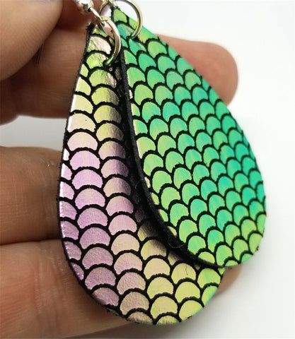 Teardrop Shaped Shimmering Dragon Scales Leather Earrings