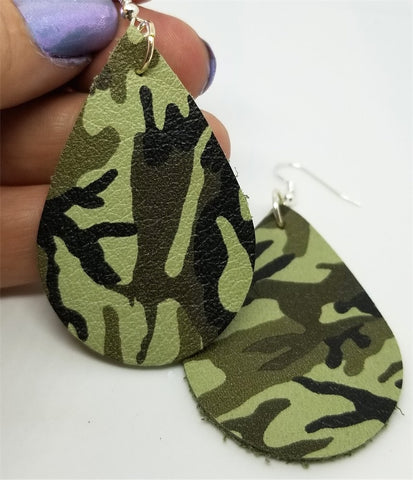 Soft Leather Camouflage Teardrop Earrings